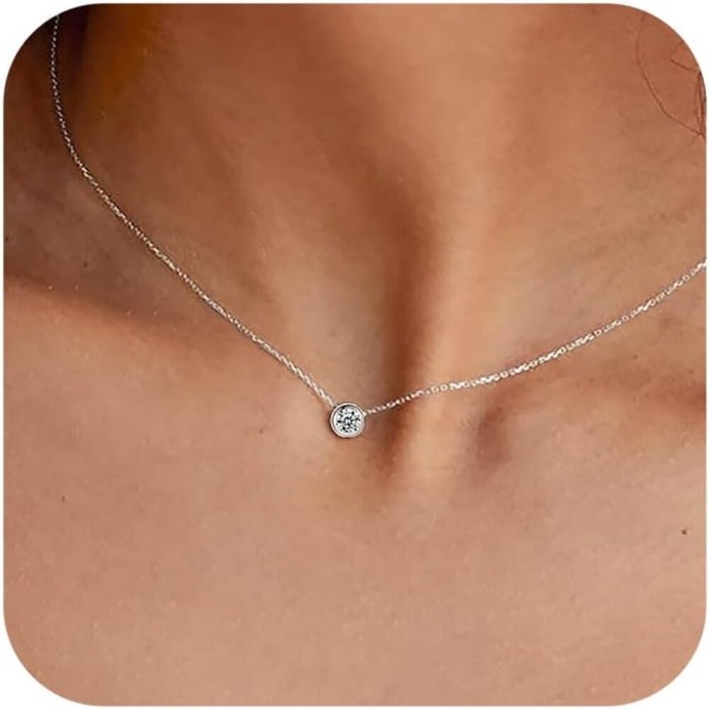 Women Diamond Silver Necklace 14k Gold Plated Long Lariat Necklace Simple Gold